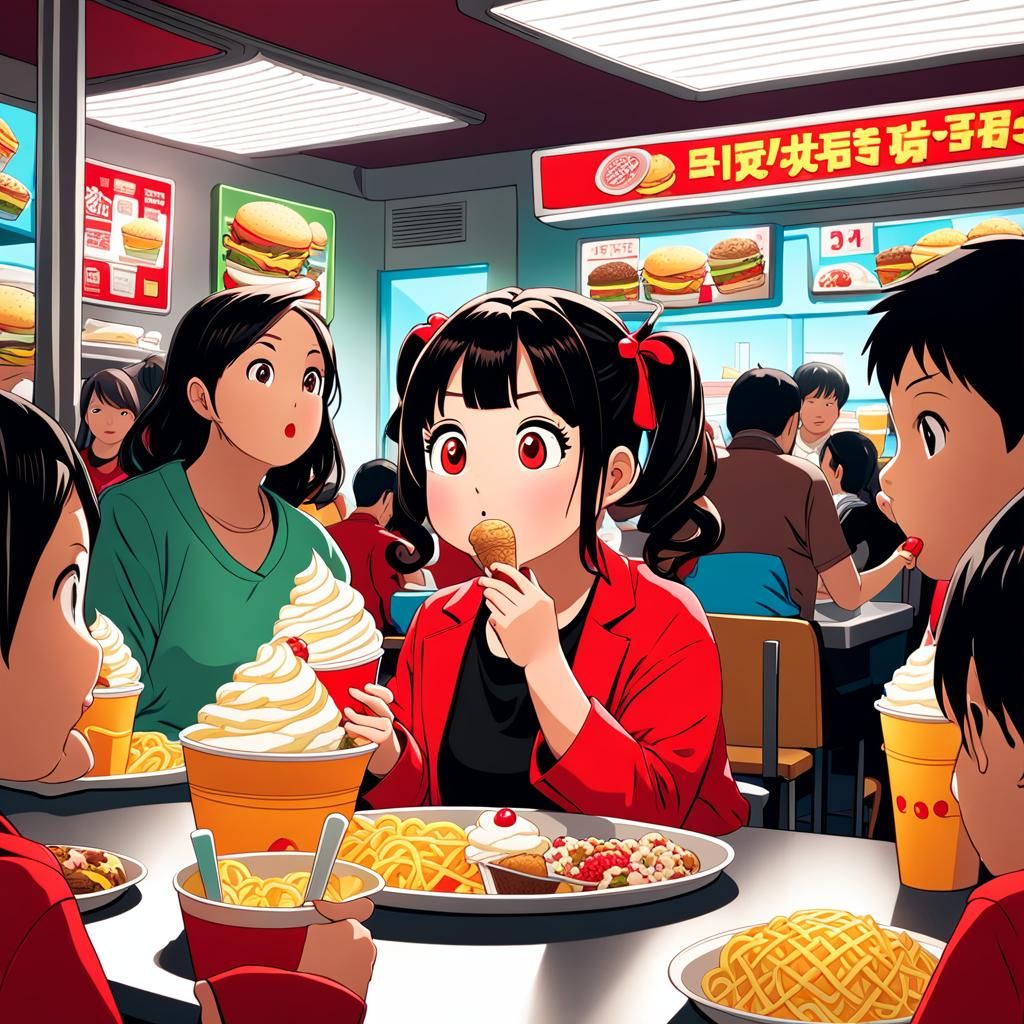 Anime Woman Enjoys Ice Cream in Studio Trigger Style