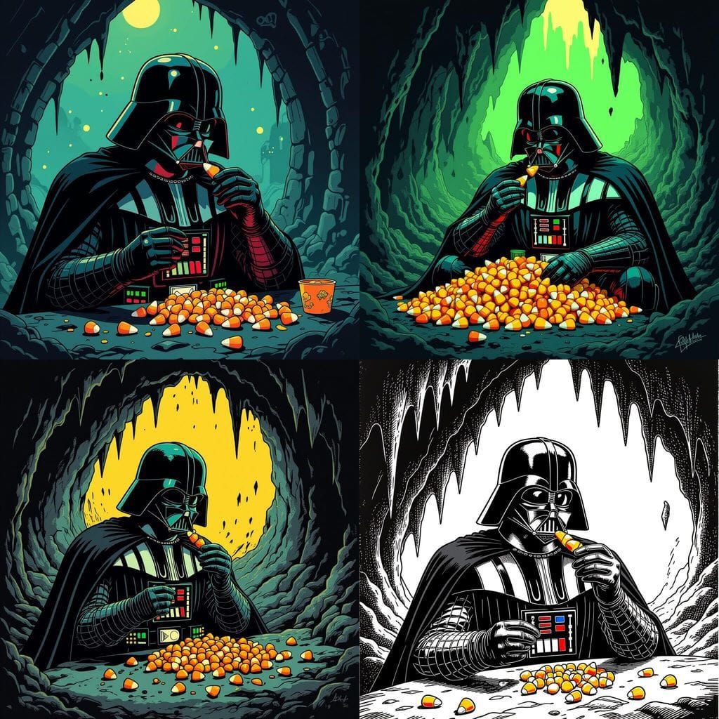 Darth Vader Enjoys Candy Corn in Tim Burton Style