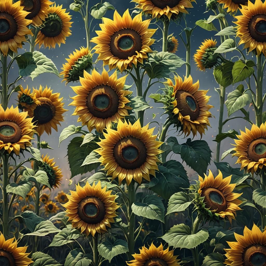 Acid Art Sunflowers in Detailed Matte Painting