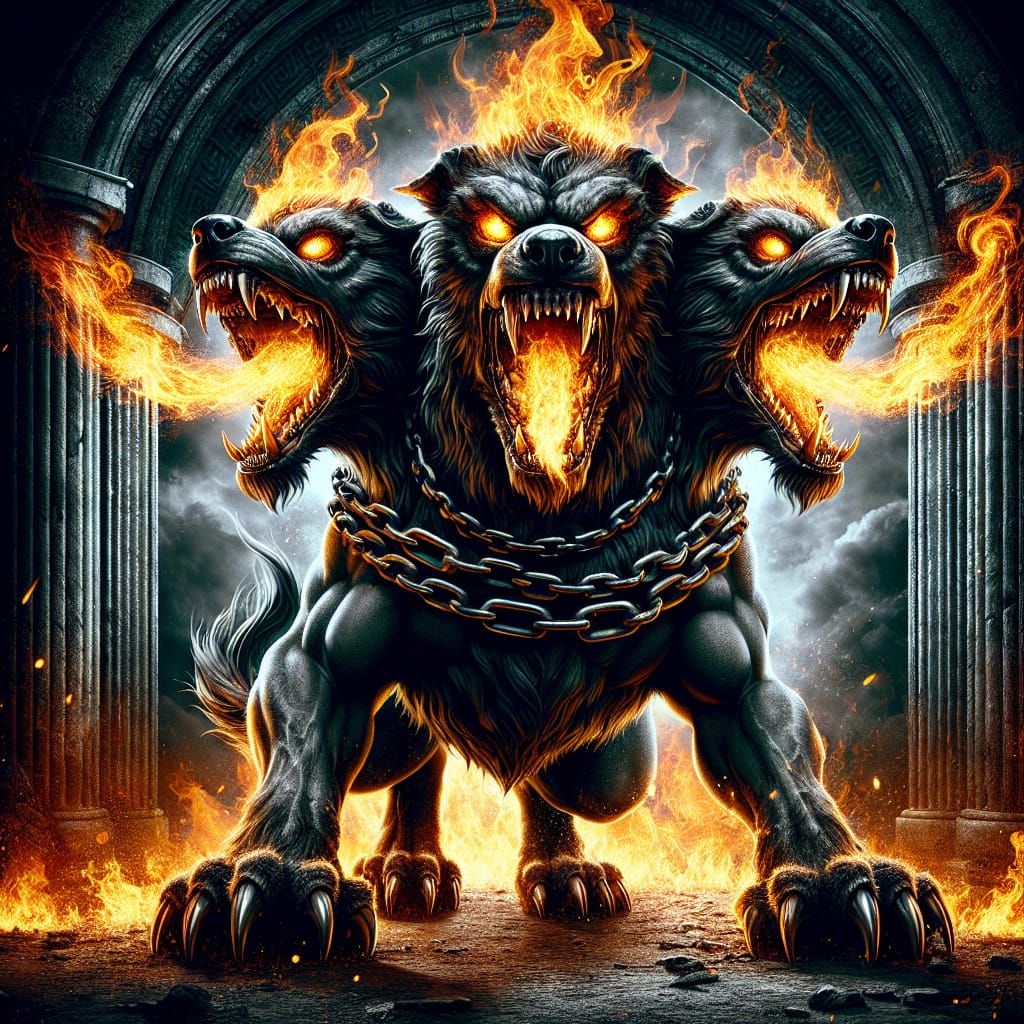 Hyperrealistic Cerberus Guardian of the Underworld