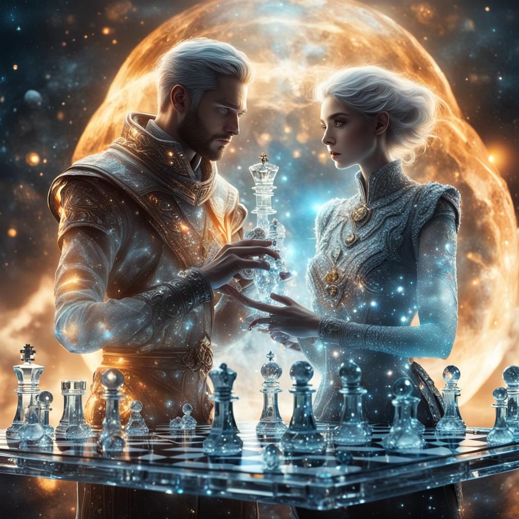 Cosmic Gods Play Chess in Fantasy Concept Art