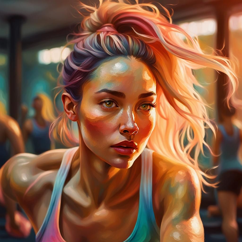 Delicate Girl Exercising: Vibrant Oil Painting
