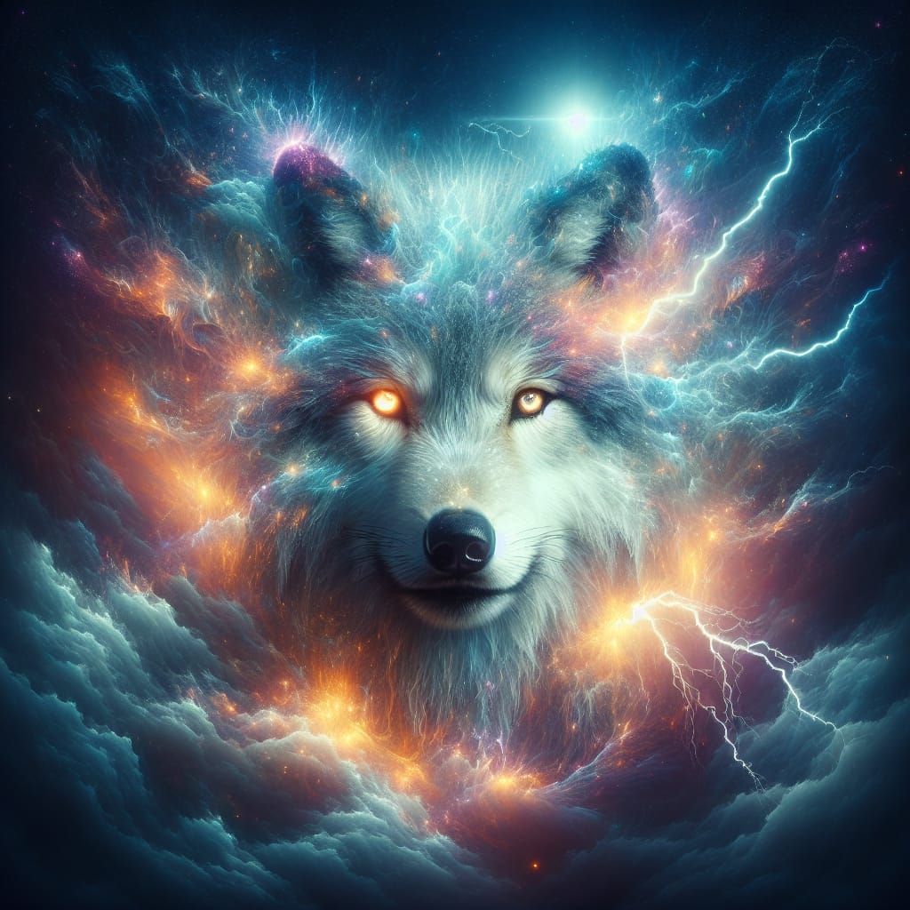 Wolf's Eye Reflecting a Lightning Storm: Digital Matte Paint...