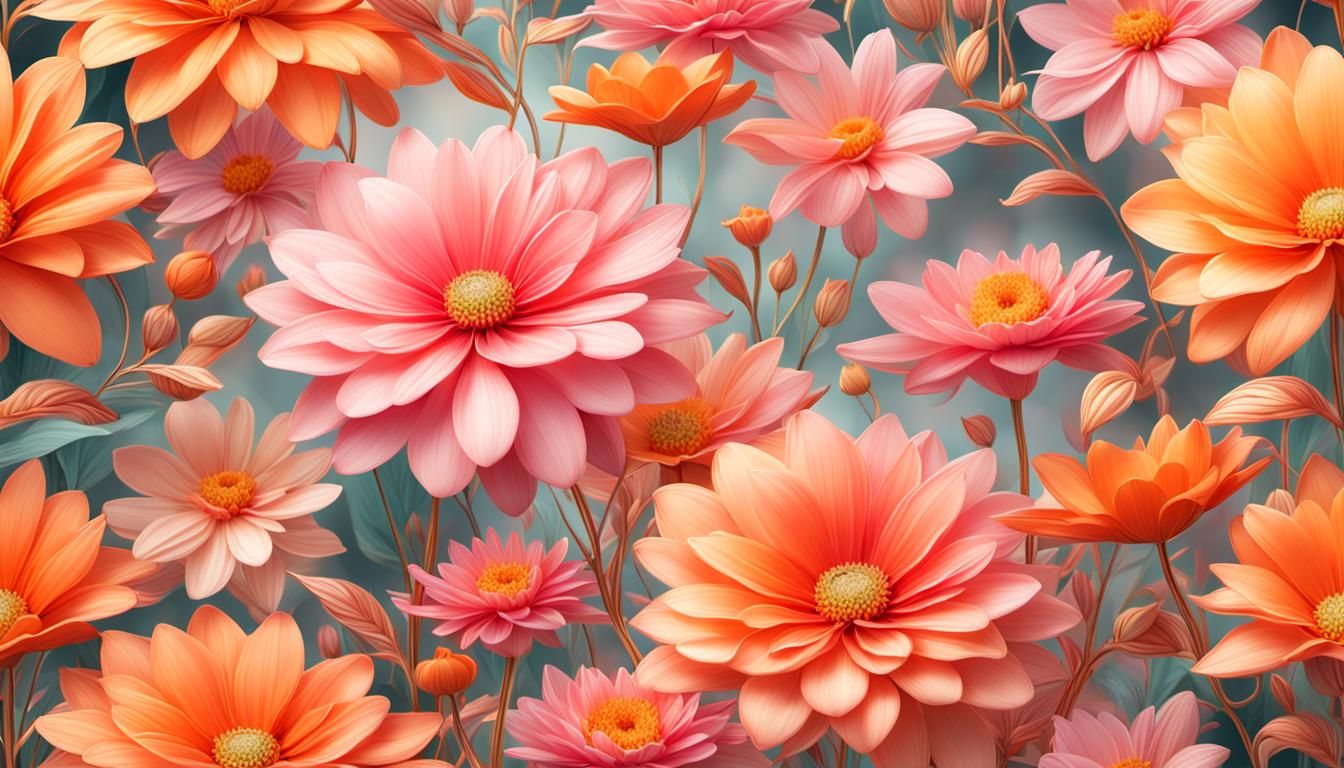 Pink and Orange Flower Garden in Boho Style