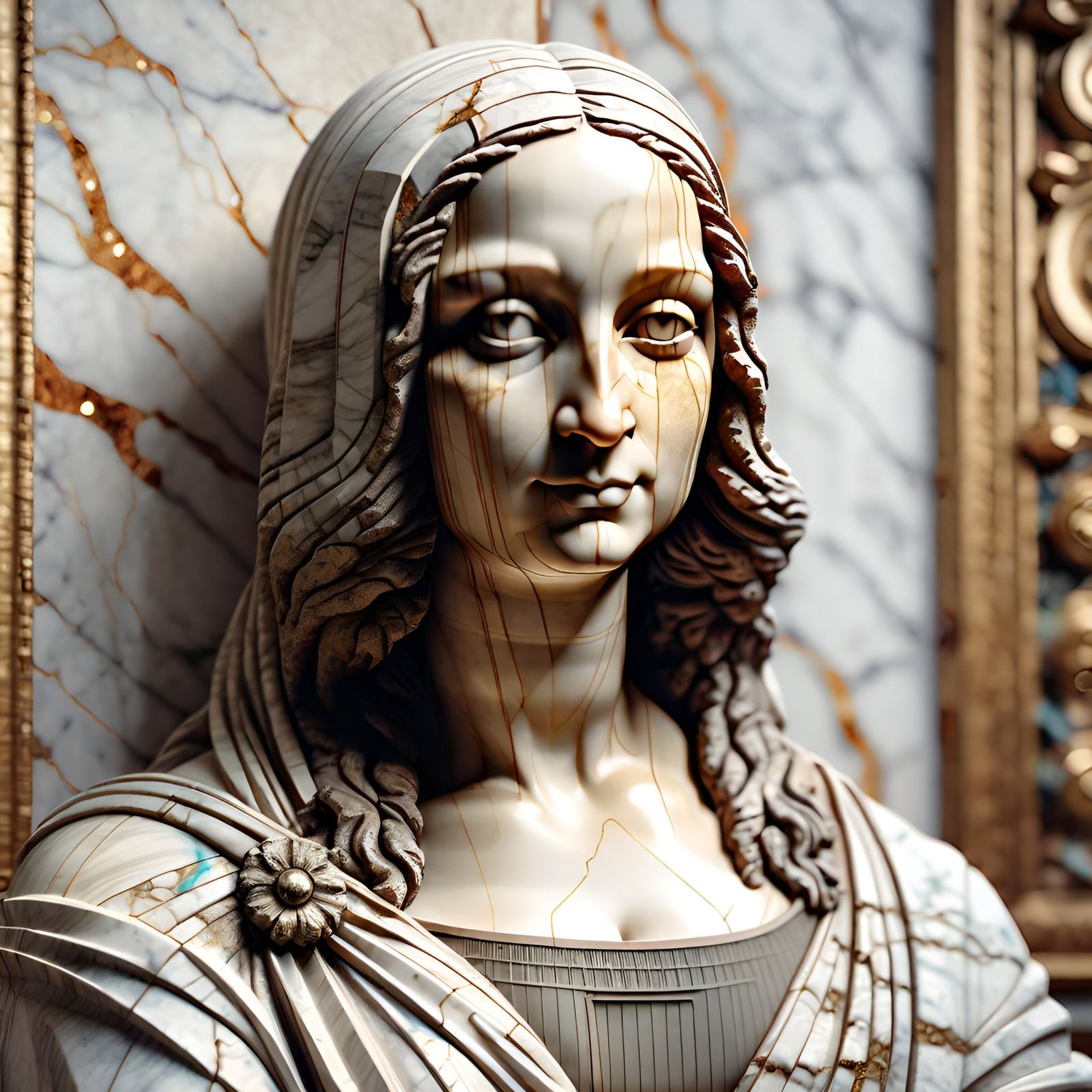Marble Mona Lisa Statue in Digital Illustration Style