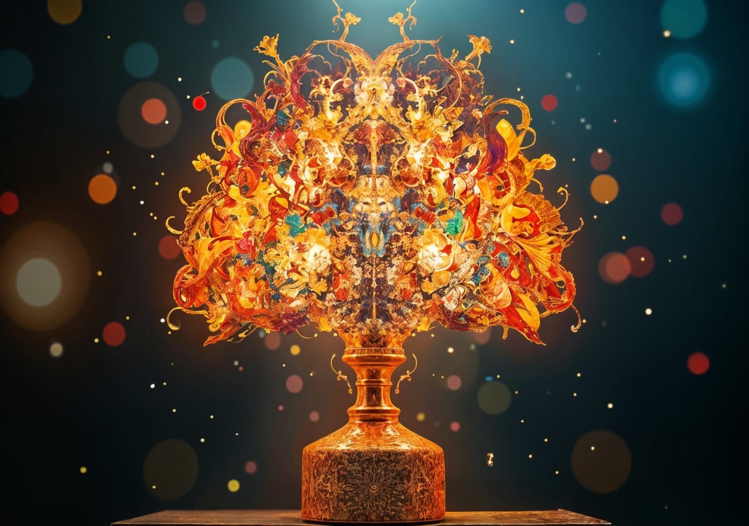 Kaleidoscopic Rorschach Art of a Fantastical Lamp