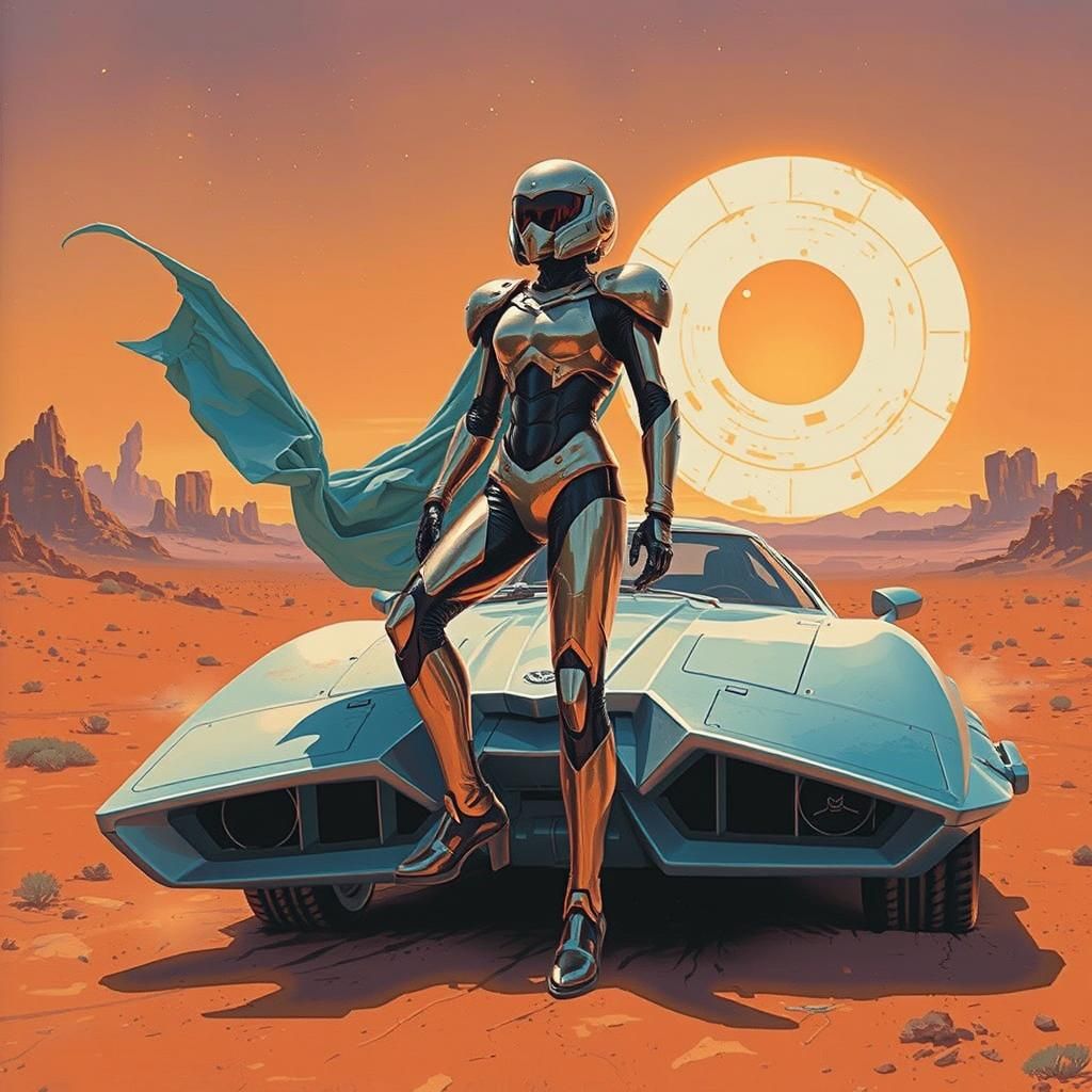 Space Hero Gazing into Eternity in Retro-Futuristic Style