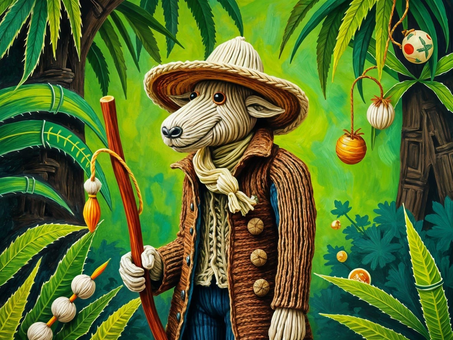 Knitted Woolen Explorer in Jungle Landscape