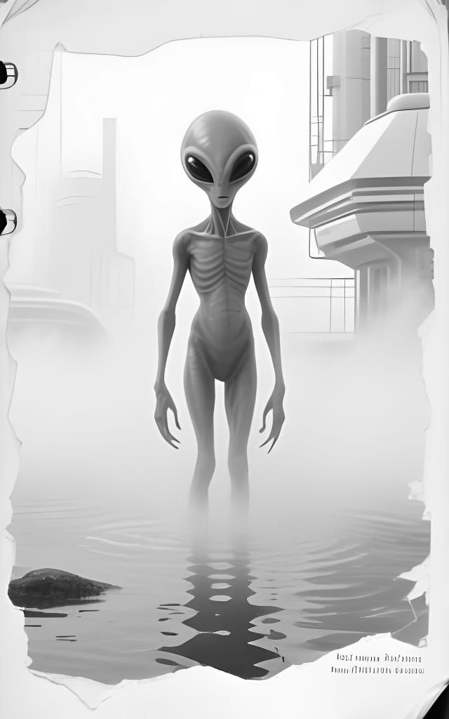 Monochromatic Alien Encounter in Vaporwave Style