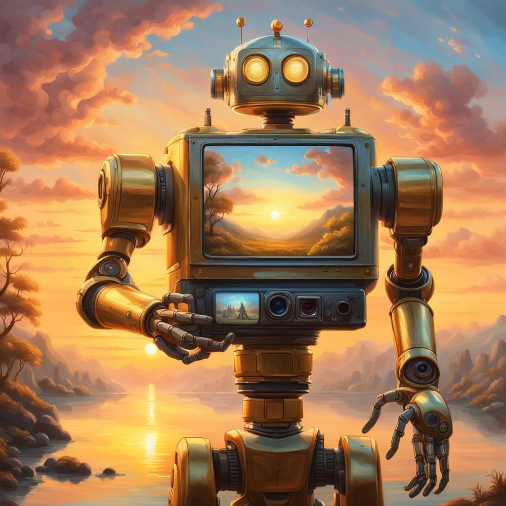 Robot Captures Infinite Sunrise: Fantasy Realism