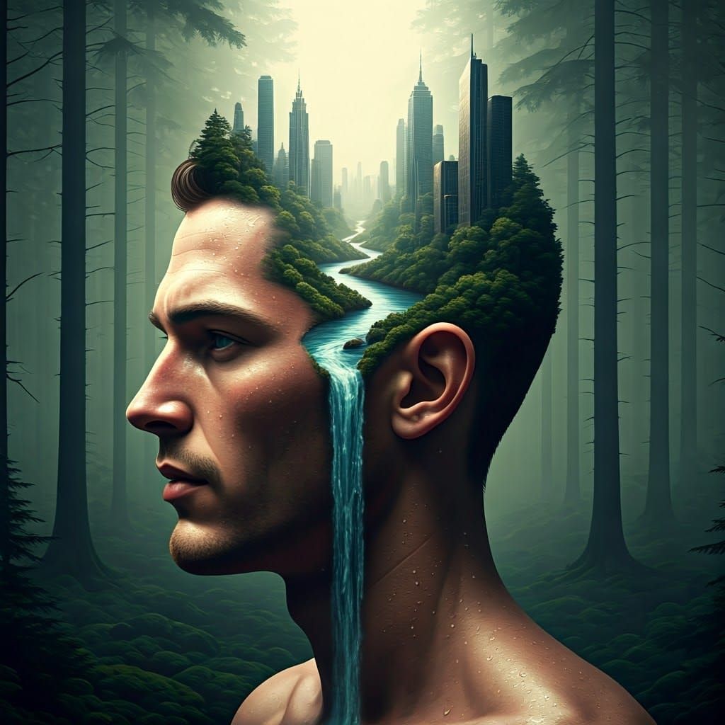 Surreal Cityscape Portrait in Warm, Golden Light