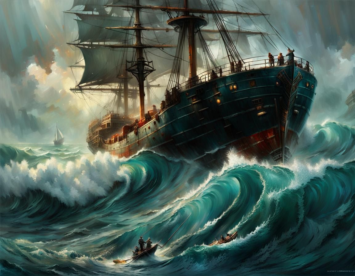 Ship in Storm: Impasto Style Digital Painting