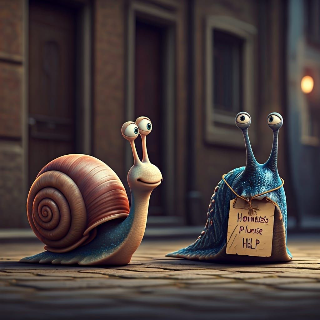 Curious Snail and Homeless Slug: CGI Comic Art