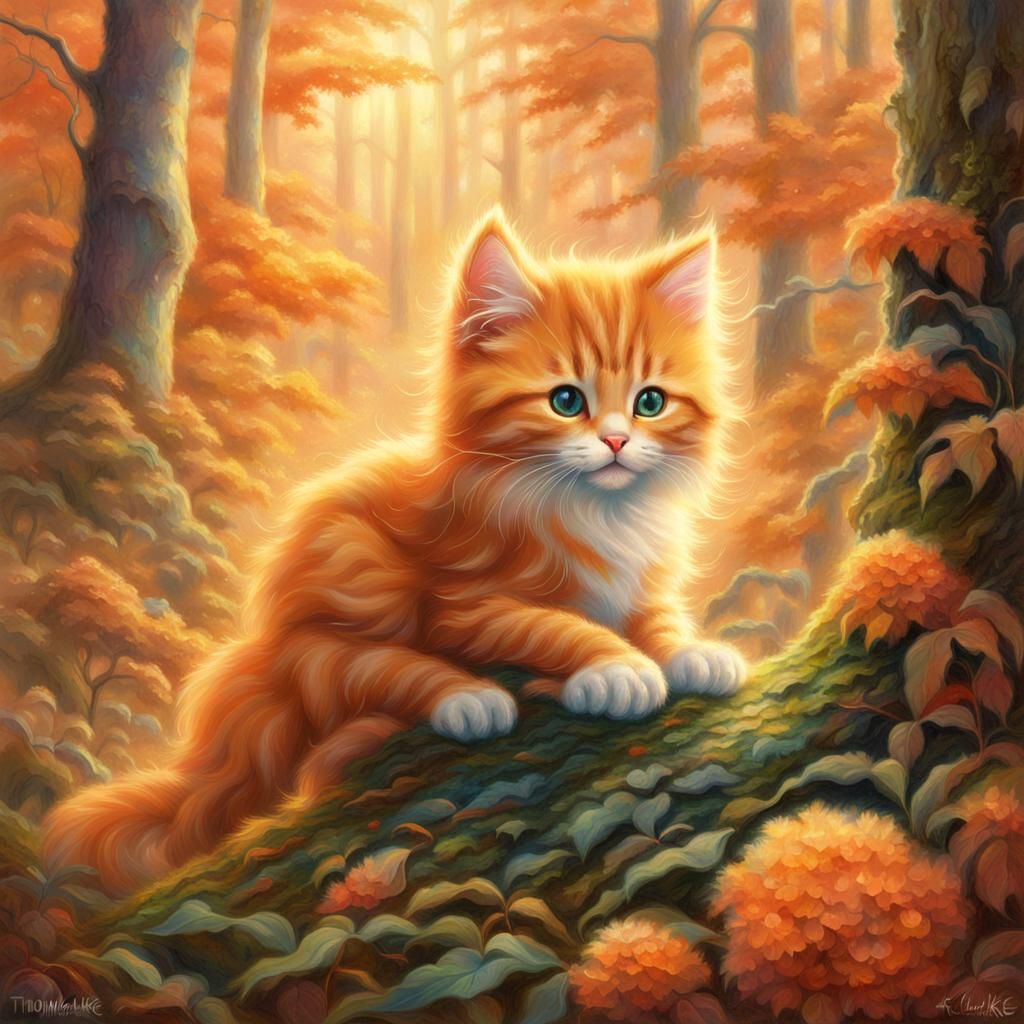 Glowing Kitten in Ethereal Forest, Hyperdetailed Fantasy