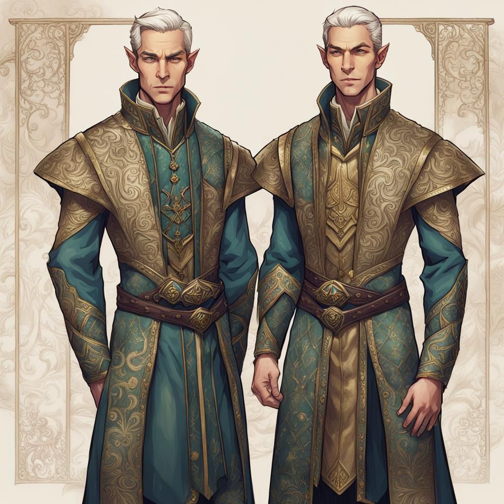 Noble Elven Twins in Opulent Setting