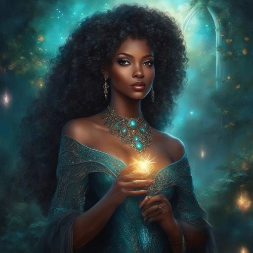Gothic Afro Princess Portrait in Dark Garden