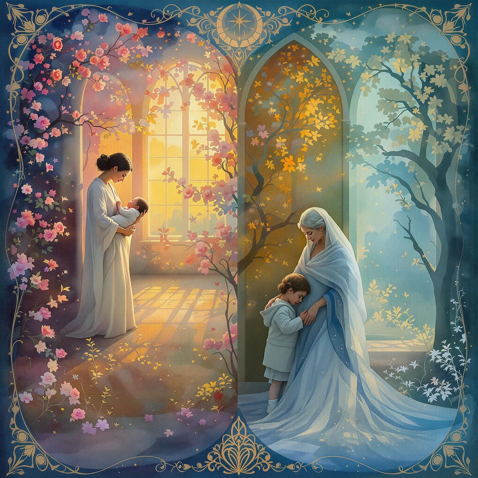 Enchanting Motherhood Journey in Soft Pastels and Warm Golde...