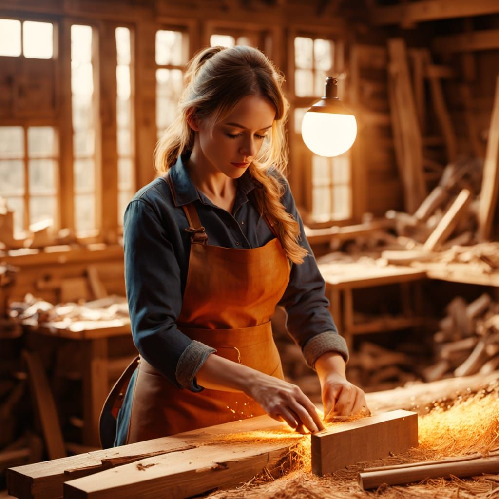 Female Carpenter at Work in a Workshop