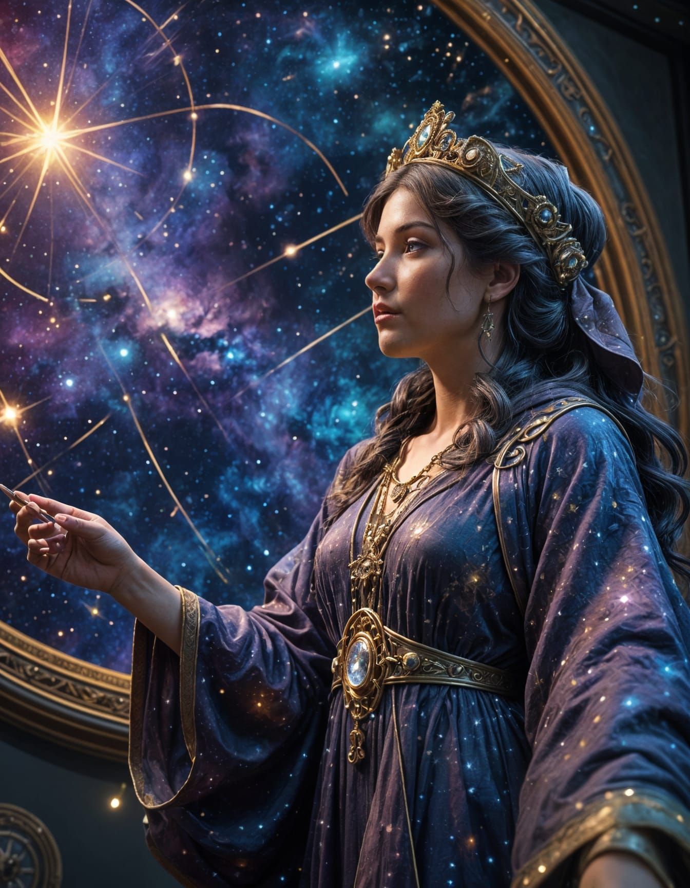 Celestial Cartographer in Nebula Observatory: Art Nouveau St...