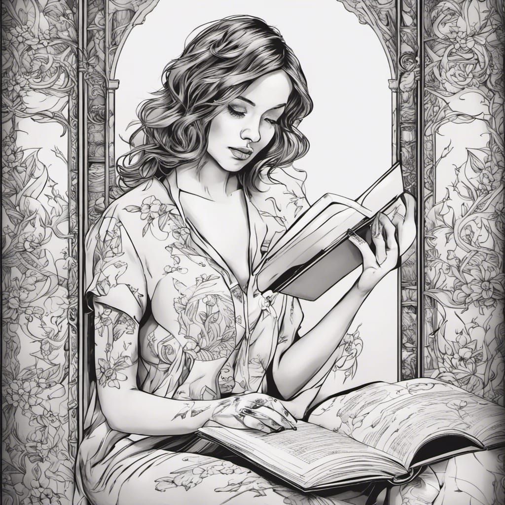 Woman Reading Book: Minimalist Line Art Tattoo