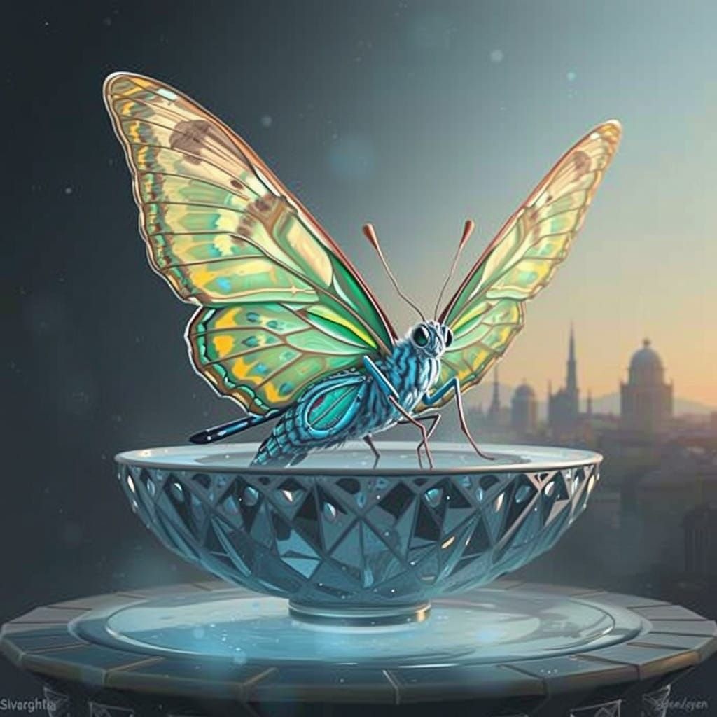 Majestic Butterfly Perched on Glittering Orb in Diamond Bird...