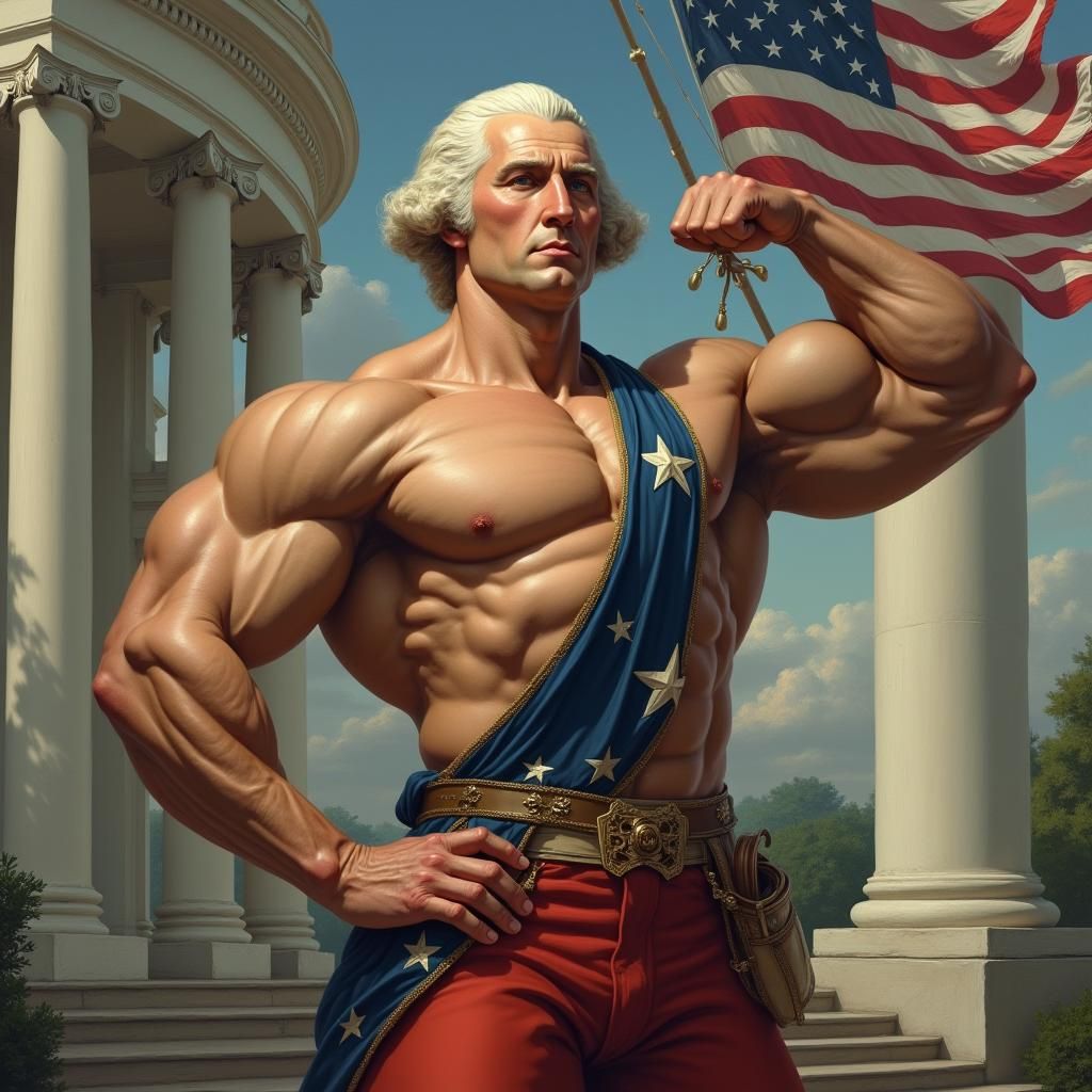 Muscle-Bound George Washington Flexing at the White House