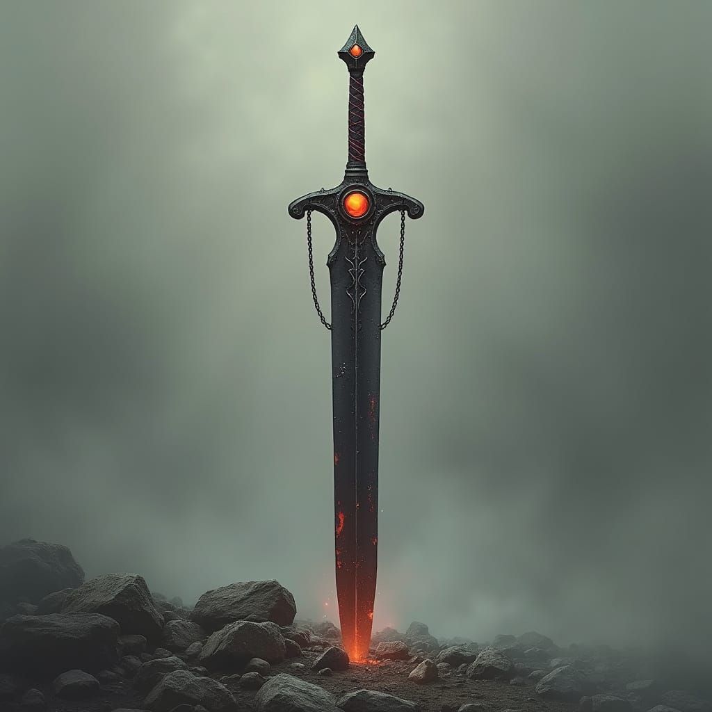 Dark Fantasy Sword on Rocky Ground