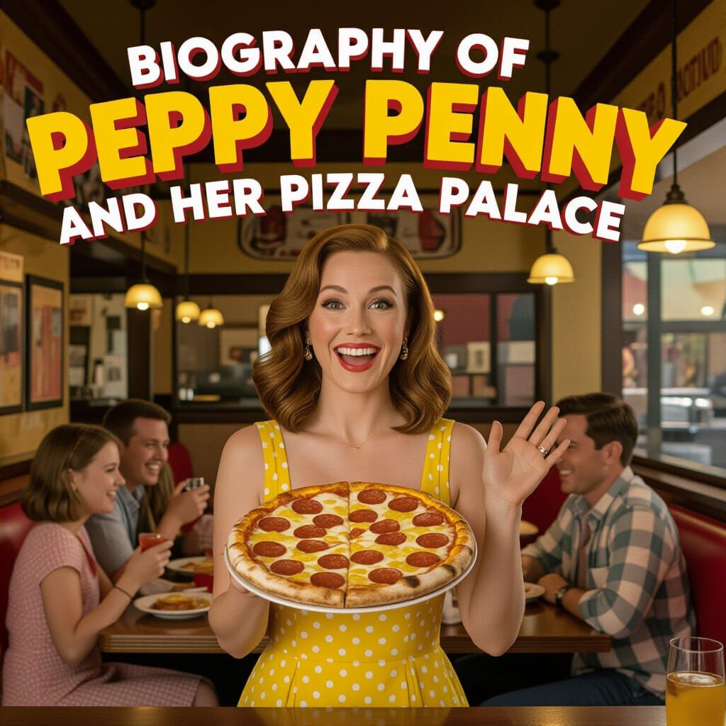 Cheerful Woman Serves Pizza in Whimsical Restaurant