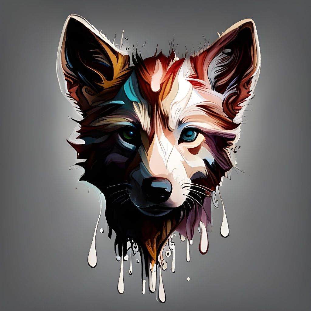 Hyperrealistic Wolf Cub Portrait as Inkblot Art