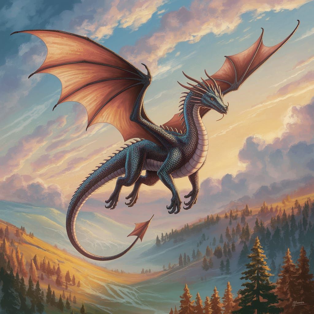 Enchanted Dragon Soars Through Whimsical Fantasy Landscape