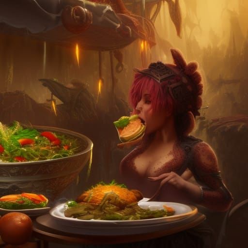 Overloaded Woman in Detailed Fantasy Art