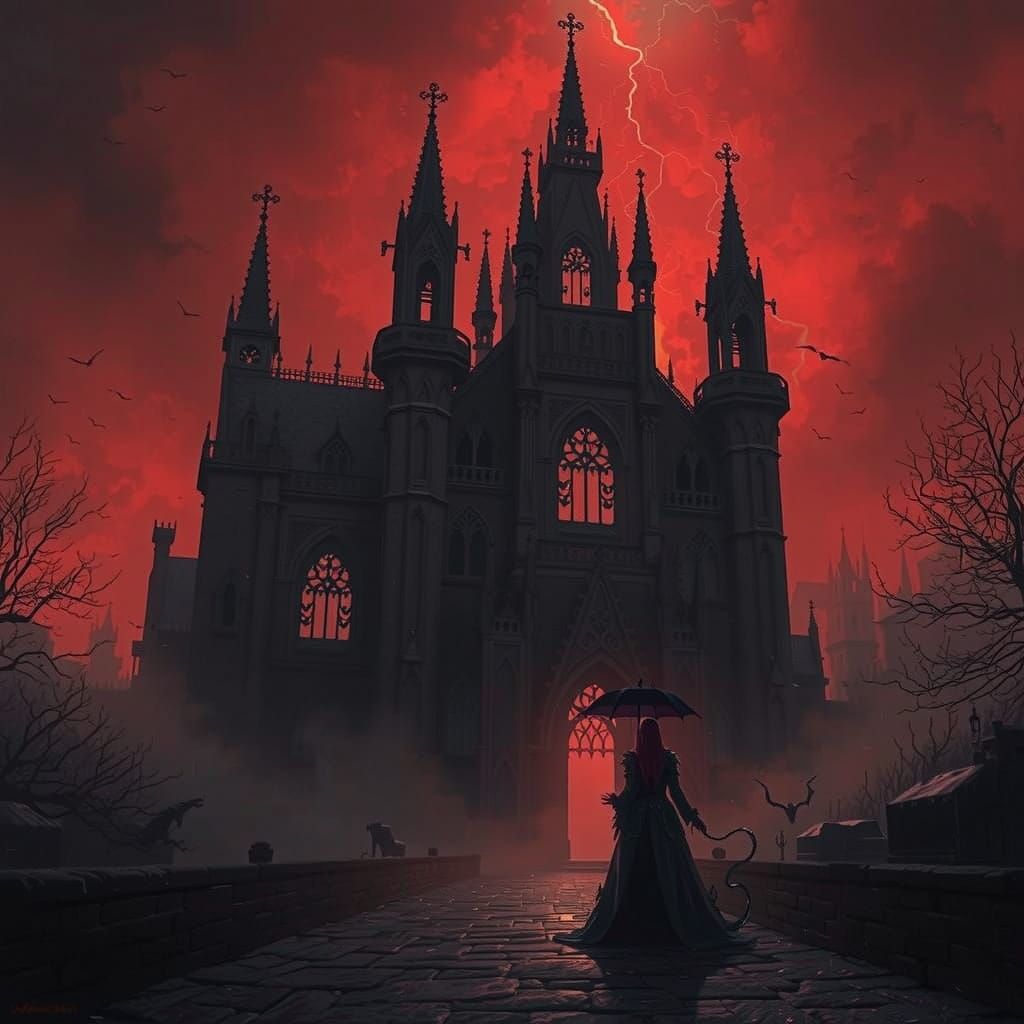Gothic Cathedral Silhouette Against Stormy Sky
