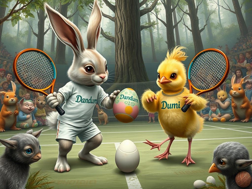 Bunny and Chick Tennis Match in Forest Arena