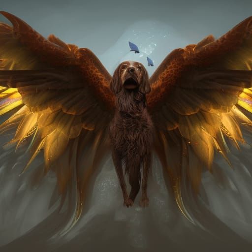 Winged Brown Dog: Detailed Fantasy Concept Art