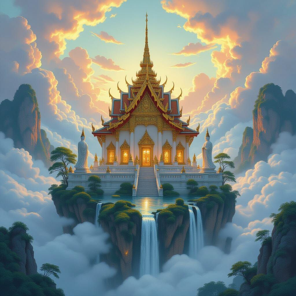 Ethereal Thai Temple on Floating Mountain