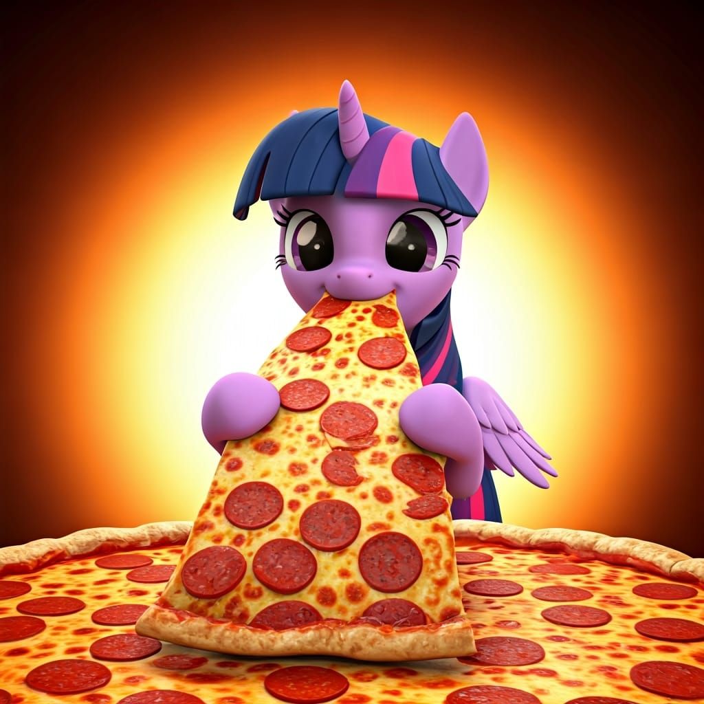 Twilight Sparkle and the Giant Pizza: 3D Digital Art