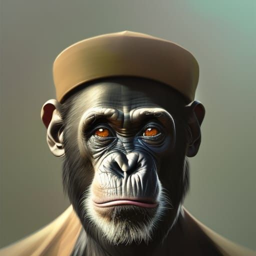Chimpanzee in Hat: Detailed Concept Art Portrait