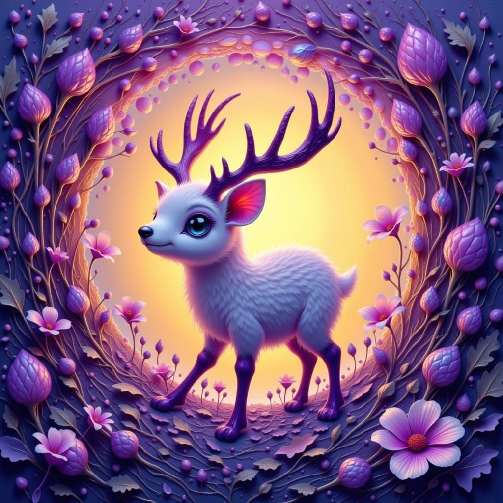 Glowing Forest Creature with Amethyst Antlers as Impasto Pai...