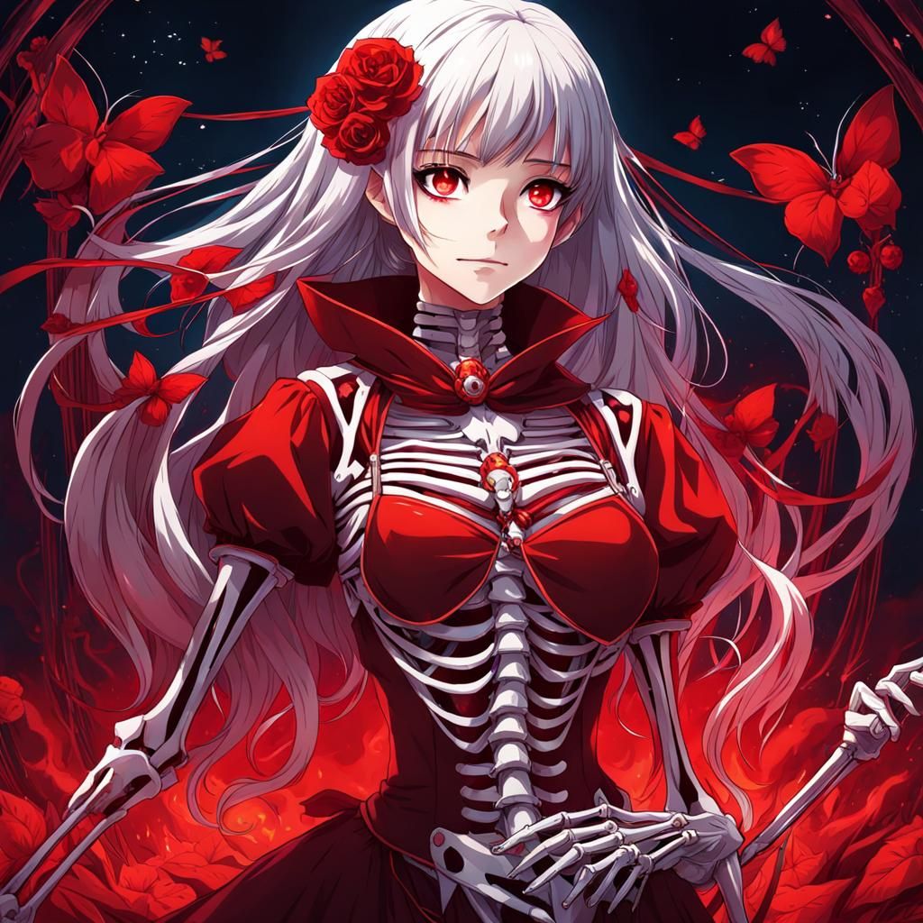 Anime Style Skeleton Girl with Red Magic