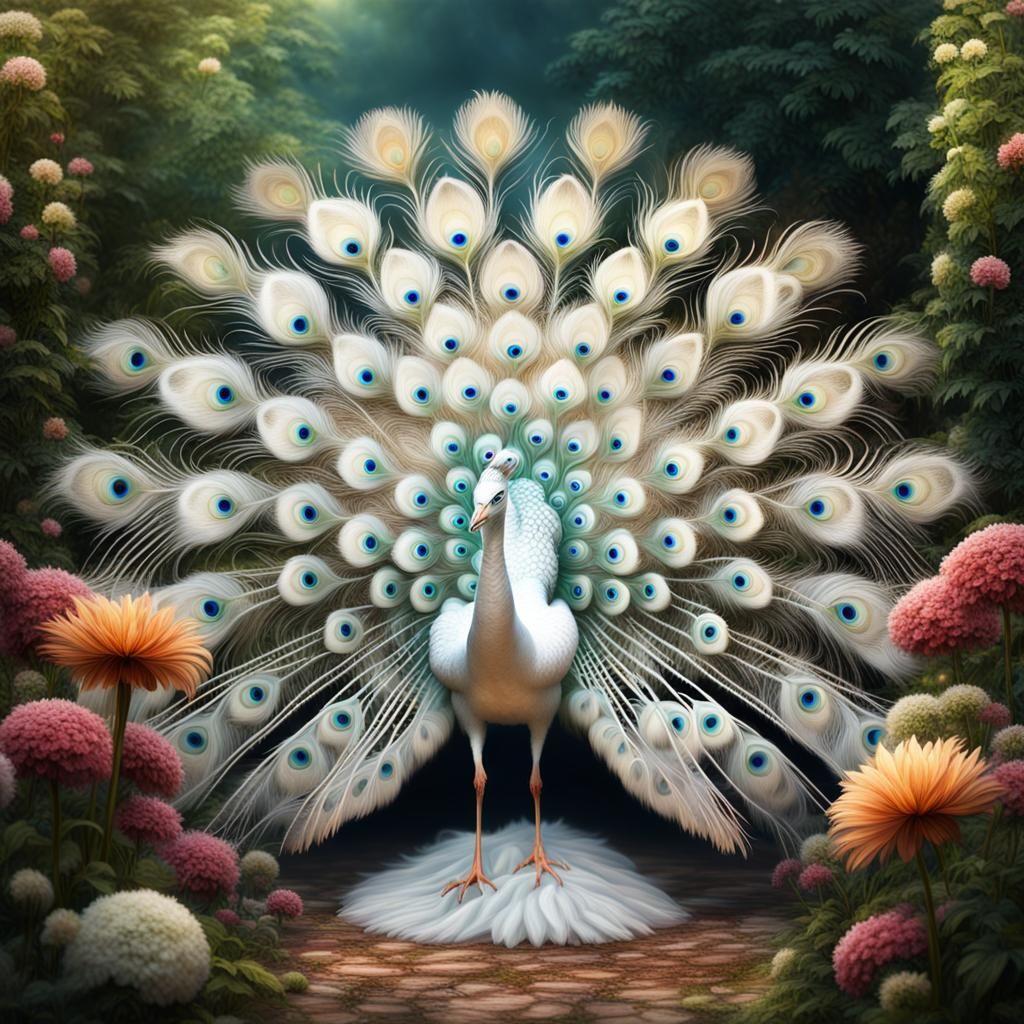White Peacock Spreading Tail: Digital Matte Painting
