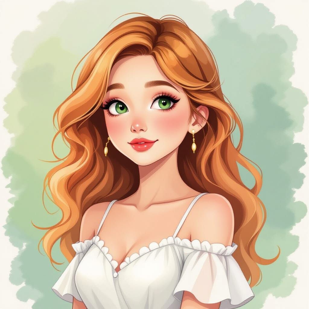 Girl in White Dress, Watercolor Aesthetic