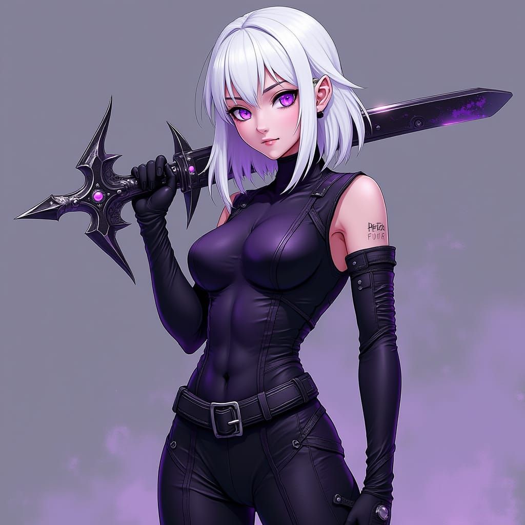 Futuristic Assassin in Elegant Jumpsuit with Ninja Star