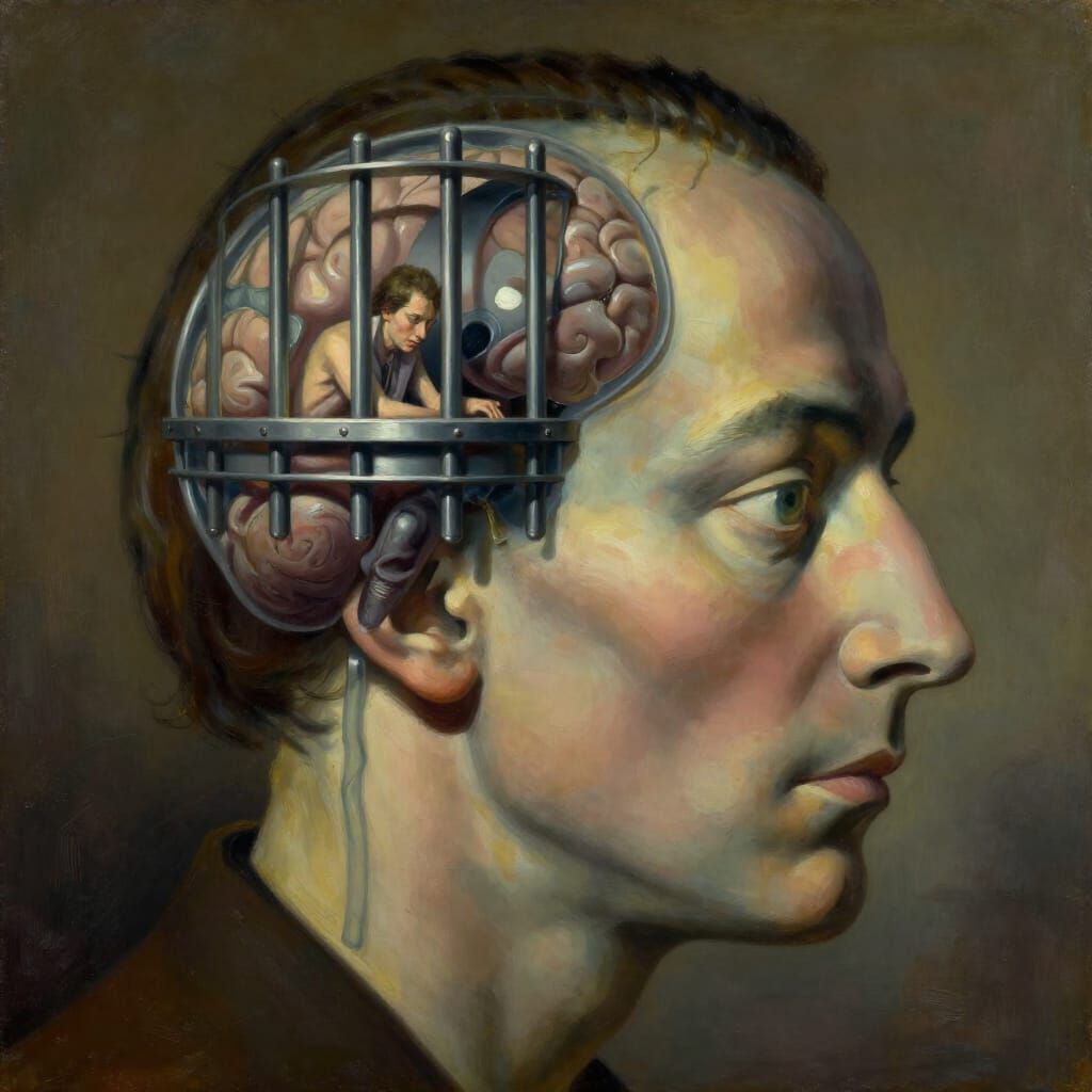 Surreal Head Painting: Mind Confinement and Isolation