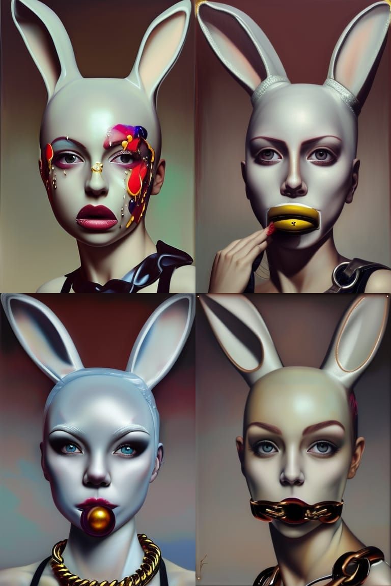 Girl in Latex Bunny Mask Street Art