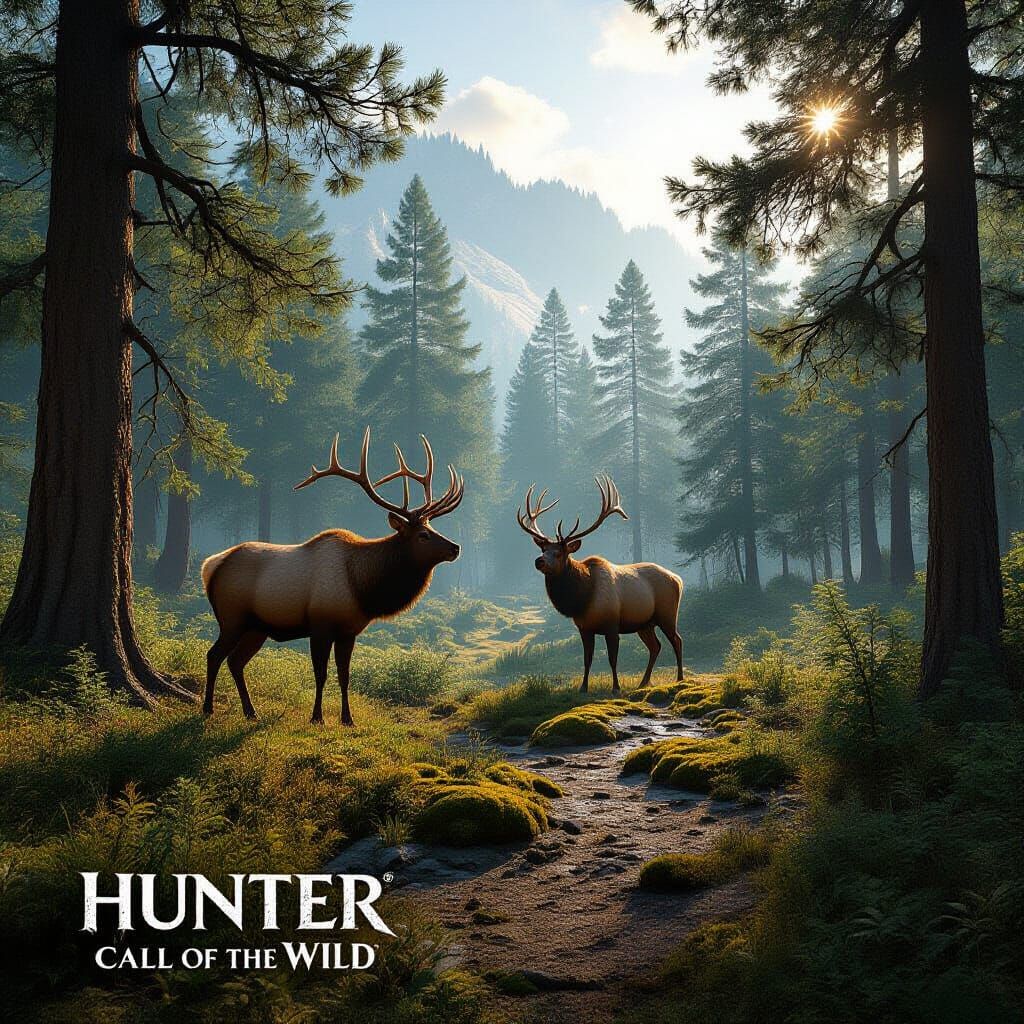 Majestic Elk in Photorealistic Forest Landscape