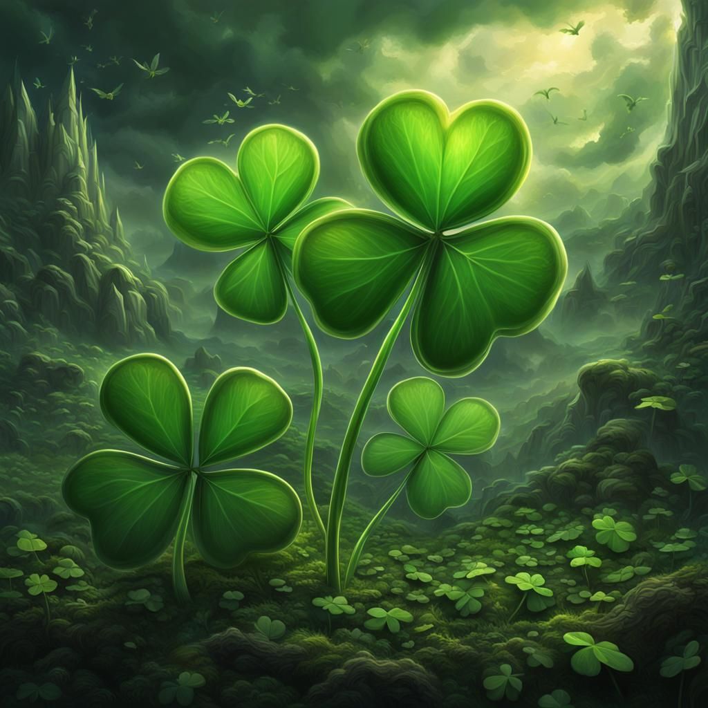 Lucky Four-Leaf Clovers in Hyperdetailed Digital Painting