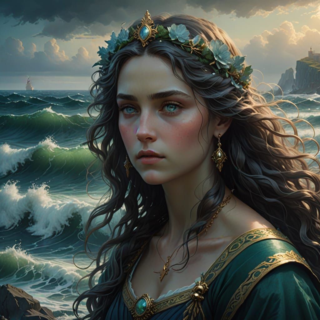 Mythical Goddess of the Sea in Moody, Dark Blue Hues