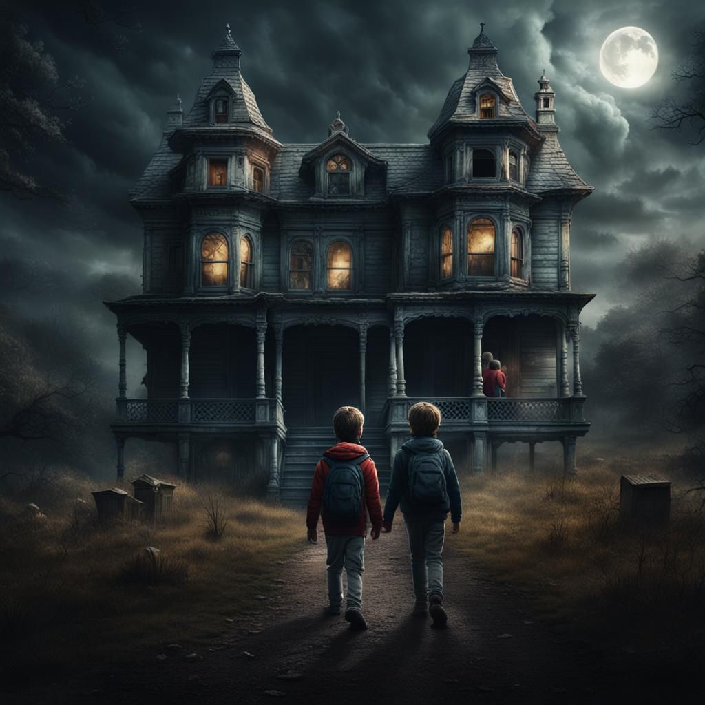 Kids Explore Haunted House in Digital Matte Painting