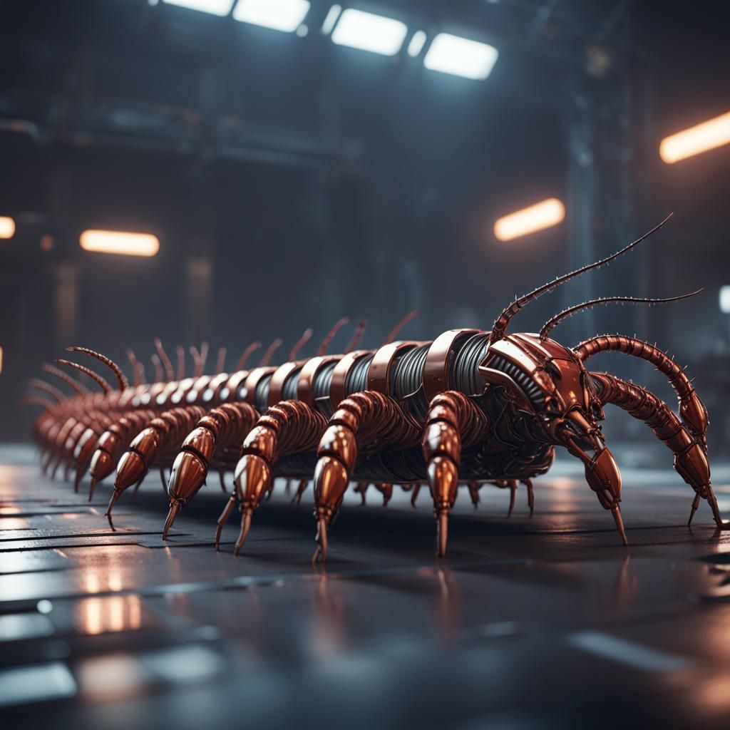 Futuristic Giant Centipede with Intricate Mech Details