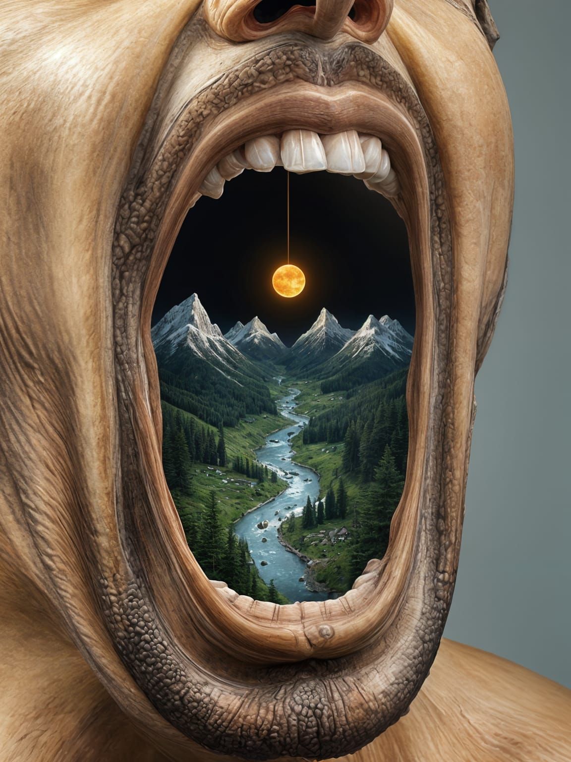 A Man's Mouth Reveal a Vibrant, Impossible Landscape in Hype...